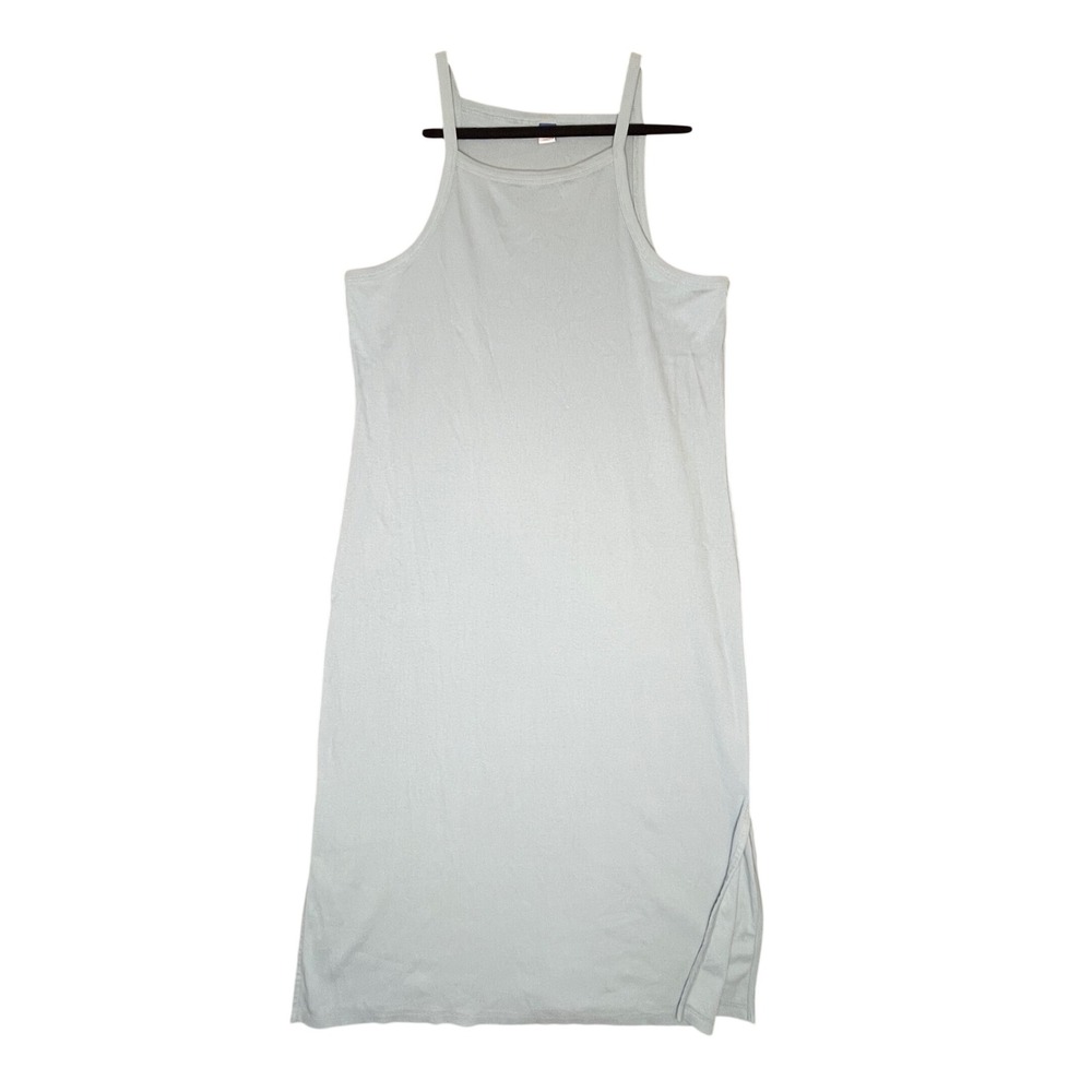 Old Navy Apron Cami Dress Women XXL Geyser Blue Ribbed Knit Slit Casual Summer